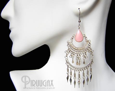 ANDEAN WHISPER Pink Opal Silver Chandelier Earrings