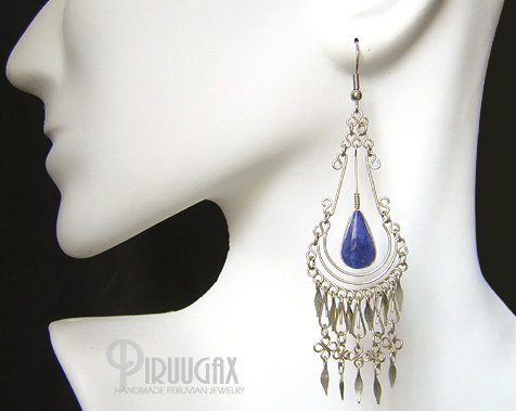 INDIAN TEARS Lapis Sodalite Silver Chandelier Earrings