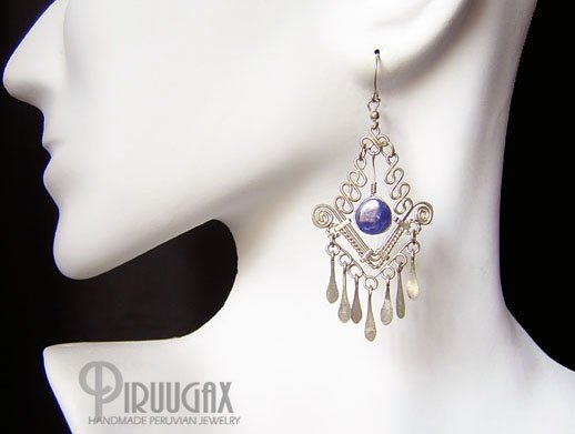 ROYAL PEACOCK Lapis Sodalite Silver Chandelier Earrings