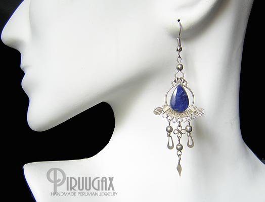 INDIAN SOUL Lapis Sodalite Silver Chandelier Earrings