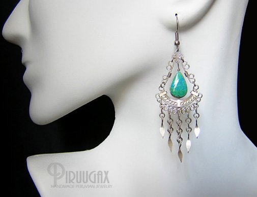 INDIAN PASSION Turquoise Silver Chandelier Earrings