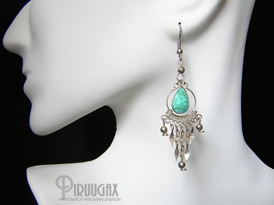 GREEN WATERFALL Turquoise Silver Chandelier Earrings