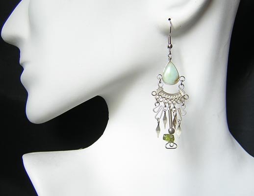 ANDEAN ROMANCE Blue Opal Silver Chandelier Earrings