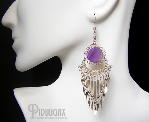 FESTIVITY Purple Agate Silver Chandelier Earrings