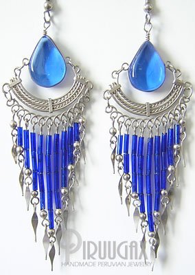 MYSTICAL BLUE Murano Glass Silver Chandelier Earrings