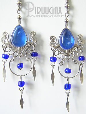 SAPPHIRE BLUE Murano Glass Silver Chandelier Earrings
