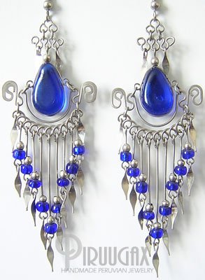 BLUE PARADISE Murano Glass Silver Chandelier Earrings