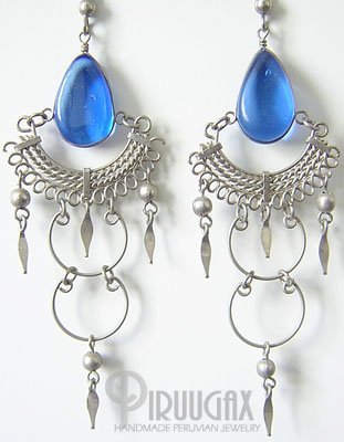 INDIAN BLUE Murano Glass Silver Chandelier Earrings