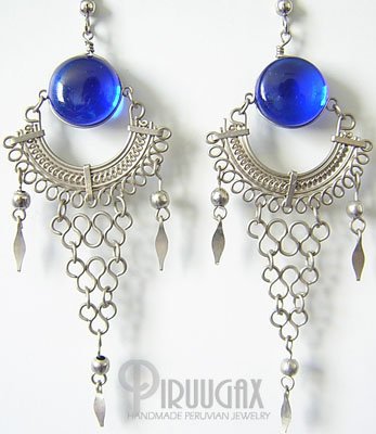 BLUE STREAM Murano Glass Silver Chandelier Earrings