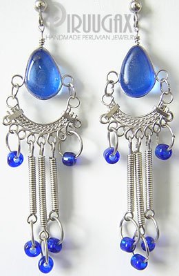 BLUE SKY Murano Glass Silver Chandelier Earrings