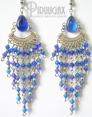MYSTICAL BLUE Murano Glass Silver Chandelier Earrings
