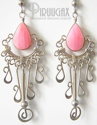 INCA ROSE Pink Opal Silver Chandelier Earrings