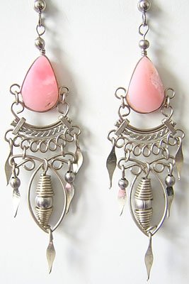 SPRING FLOWERS Pink Opal Silver Chandelier Earrings