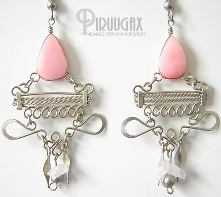 INCA BEAUTY Pink Opal Silver Chandelier Earrings