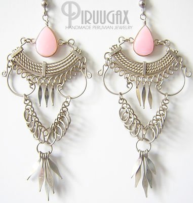 DIVINE Pink Opal Silver Chandelier Earrings