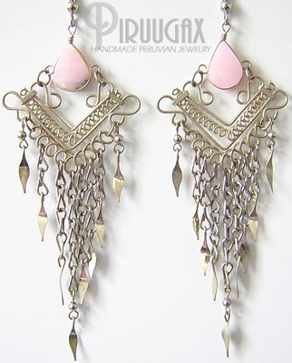 ANDEAN TULIP Pink Opal Silver Chandelier Earrings