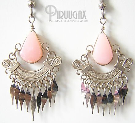 INDIAN PRINCESS Pink Opal Silver Chandelier Earrings