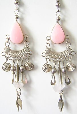 DAZZLING PETALS Pink Opal Silver Chandelier Earrings