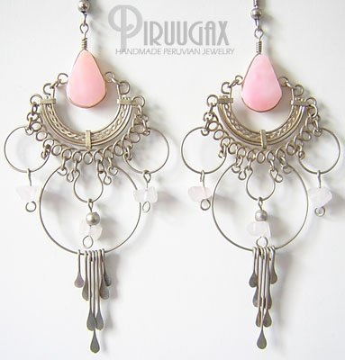 INDIAN PASSION Pink Opal Silver Chandelier Earrings