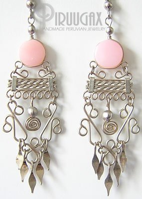 ANDEAN LOVE Pink Opal Silver Chandelier Earrings