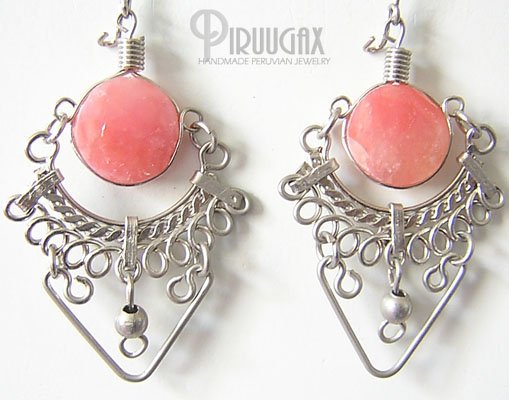 SERENITY Pink Opal Silver Chandelier Earrings