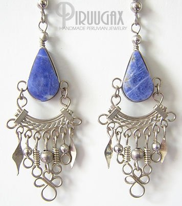 INDIAN TEARS Lapis Sodalite Silver Chandelier Earrings