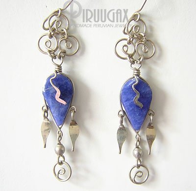 NATIVE FEATHER Lapis Sodalite Silver Chandelier Earrings
