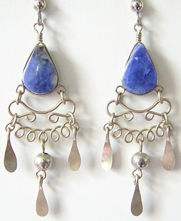 INDIAN SPIRIT Lapis Sodalite Silver Chandelier Earrings