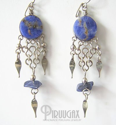 ANDEAN Lapis Sodalite Silver Chandelier Earrings