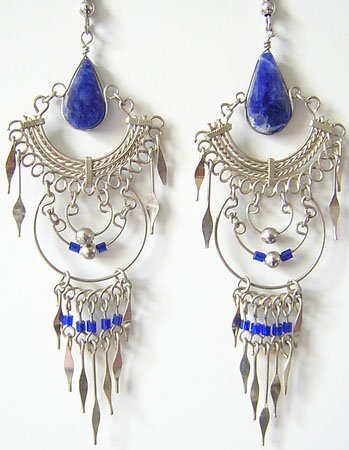 INDIAN SPIRIT Lapis Sodalite Silver Chandelier Earrings