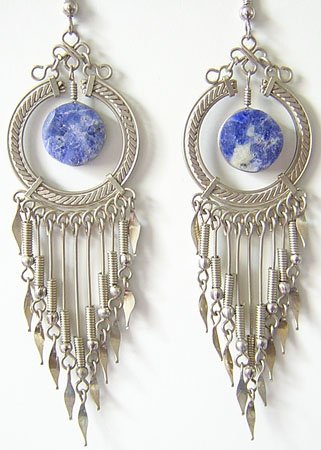 STONE WASH JEANS Lapis Sodalite Silver Chandelier Earrings