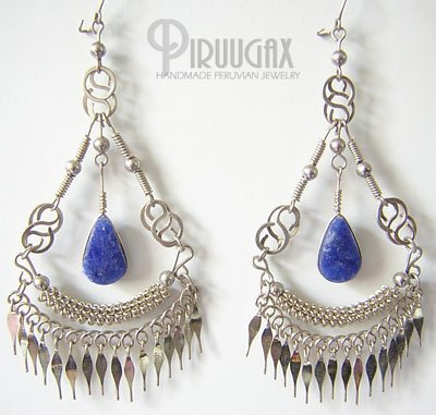 NATIVE FEATHER Lapis Sodalite Silver Chandelier Earrings