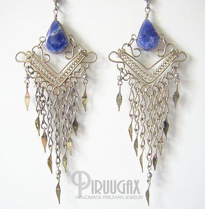 BLUE CASCADE Lapis Sodalite Silver Chandelier Earrings