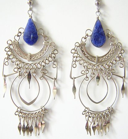 BLUE PARADISE Lapis Sodalite Silver Chandelier Earrings
