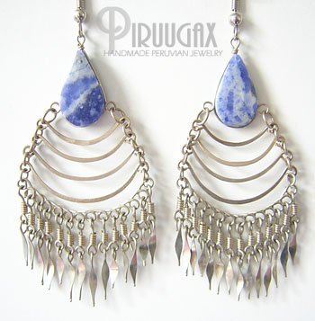 STONE WASH JEANS Lapis Sodalite Silver Chandelier Earrings