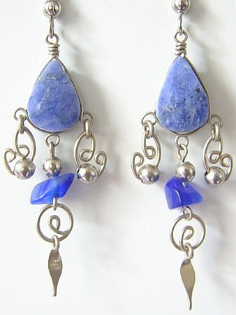 BLUE PARADISE Lapis Sodalite Silver Chandelier Earrings