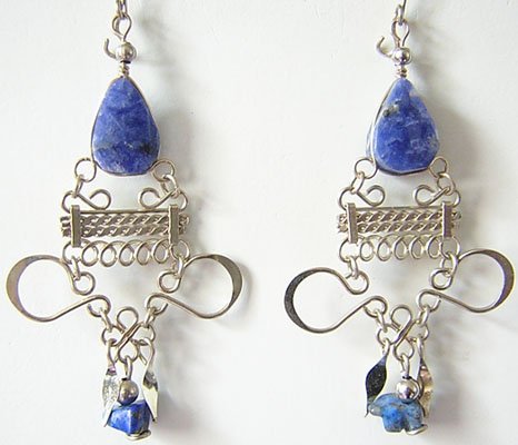 INDIAN BLUE Lapis Sodalite Silver Chandelier Earrings