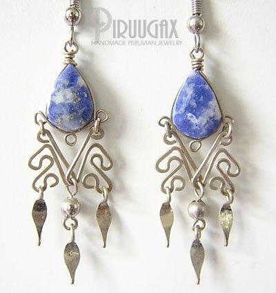 STONE WASH JEANS Lapis Sodalite Silver Chandelier Earrings