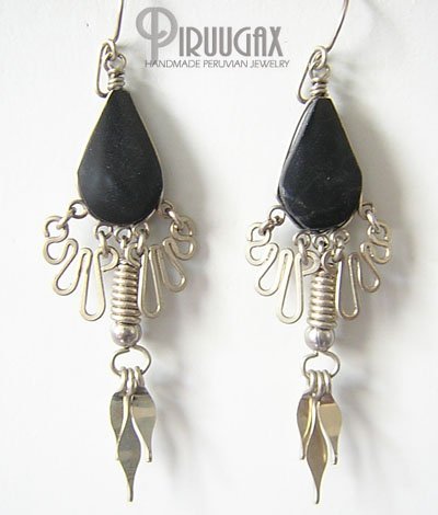 FREEDOM Black Obsidian Silver Chandelier Earrings