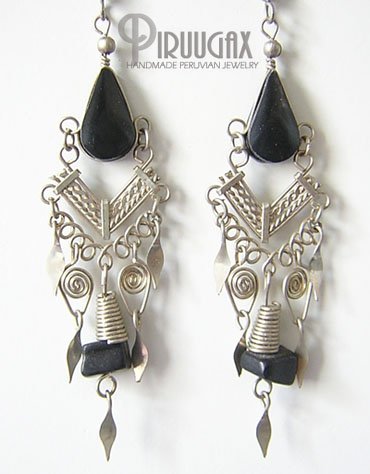 NATIVE PRIDE Black Obsidian Silver Chandelier Earrings