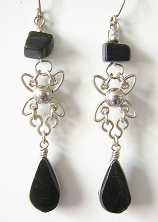 PACIFIC NIGHT Black Obsidian Silver Chandelier Earrings
