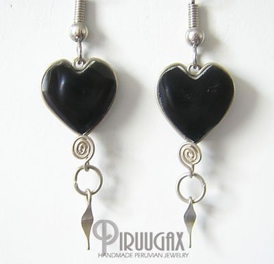 HEART Black Obsidian Silver Chandelier Earrings
