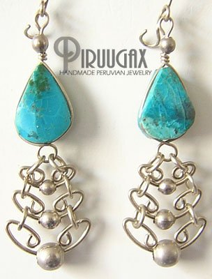 NATIVE TEARS Turquoise Silver Chandelier Earrings
