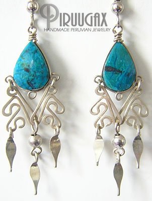 GREEN CLOVERS Turquoise Silver Chandelier Earrings