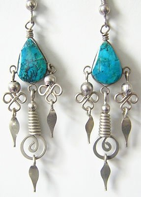 ANDEAN TREASURES Turquoise Silver Chandelier Earrings