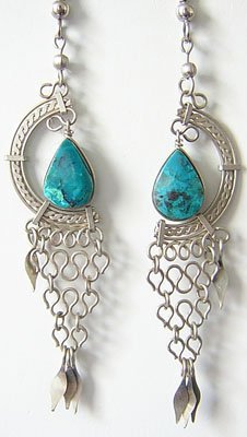 GREEN PETALS Turquoise Silver Chandelier Earrings