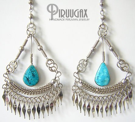 INDIAN CHARM Turquoise Silver Chandelier Earrings