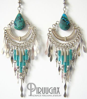 INDIAN DEITY Turquoise Silver Chandelier Earrings