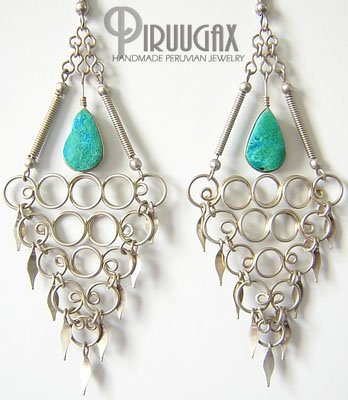 INDIAN TEMPTATION Turquoise Silver Chandelier Earrings