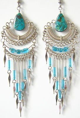 ANDEAN LOTUS Turquoise Silver Chandelier Earrings